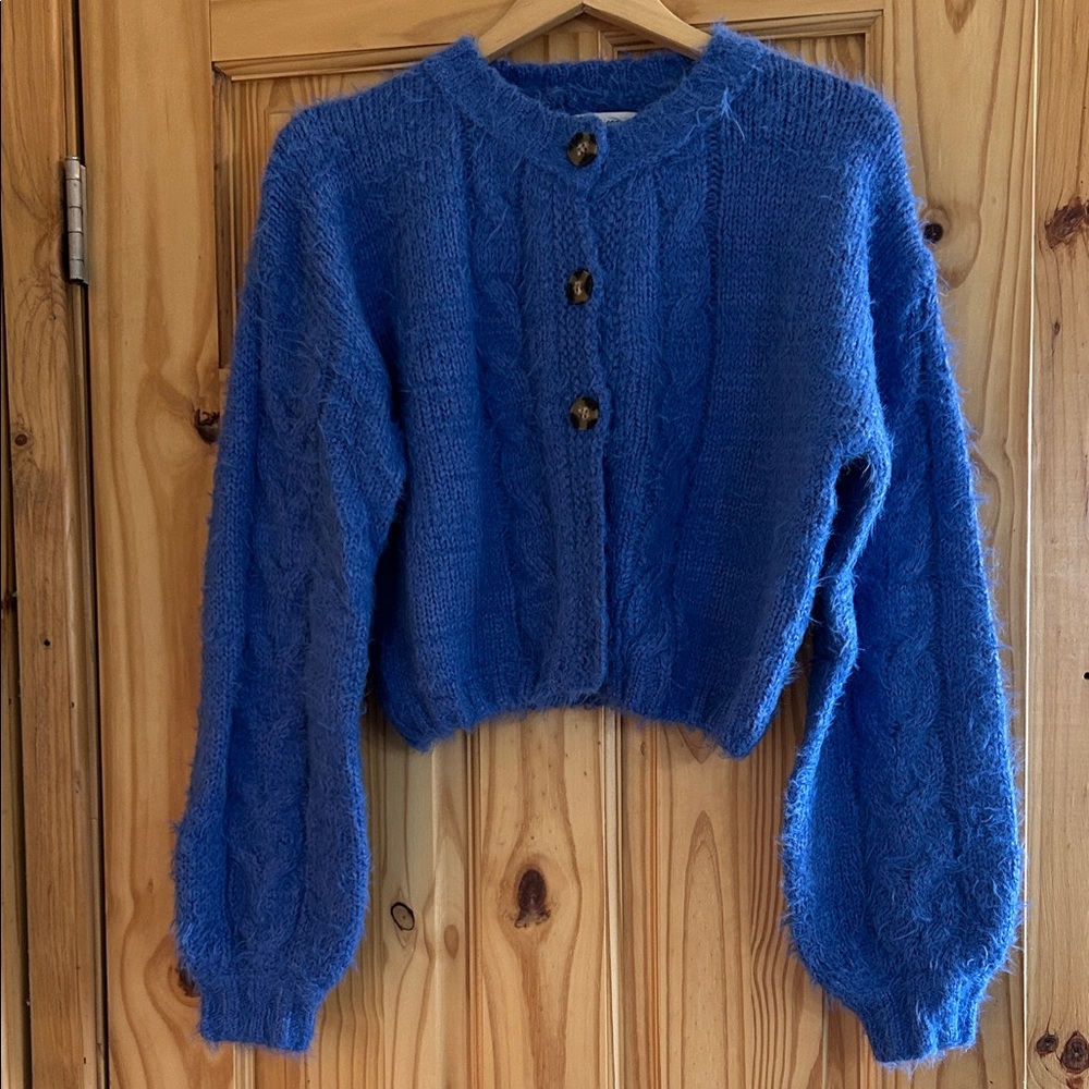 Carly Jean Los Angeles Blue Cable Knit Cardigan